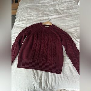 Amour Vert burgundy cableknit merino wool sweater
